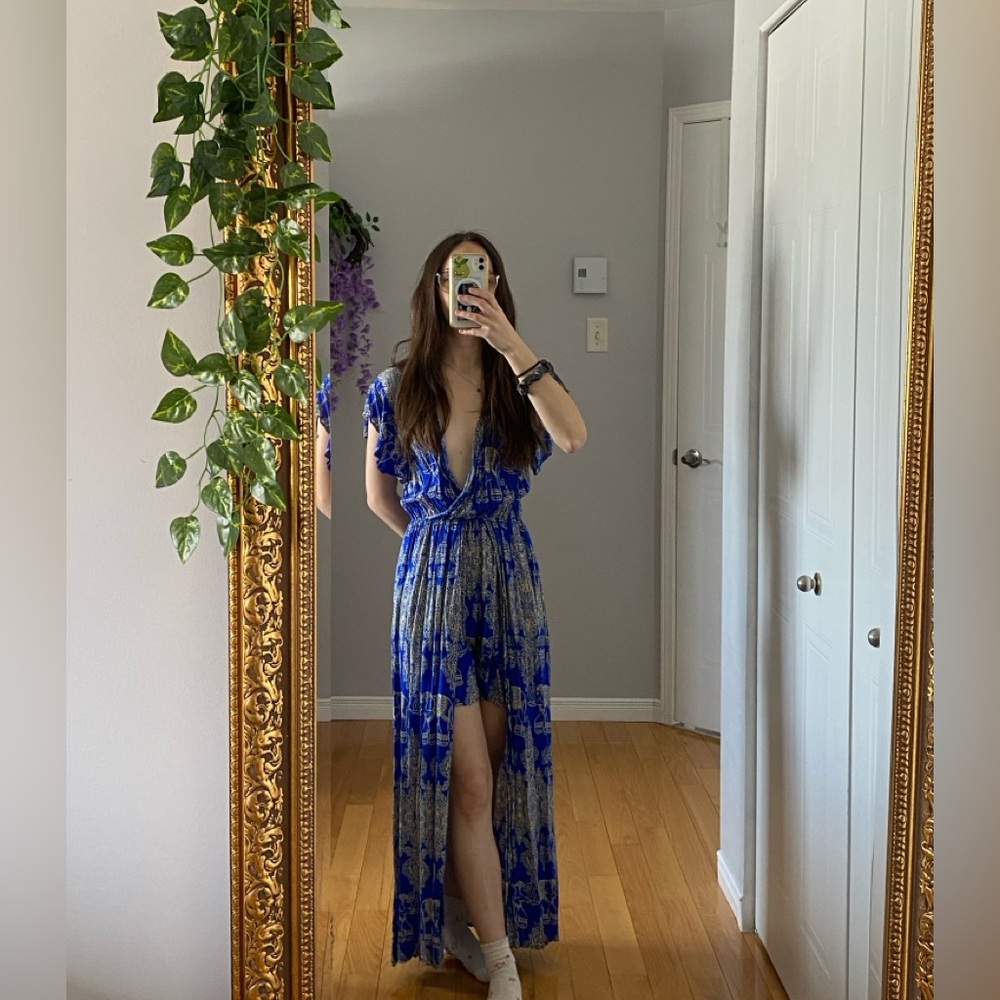 Blue and Beige Maxi Dress/Romper